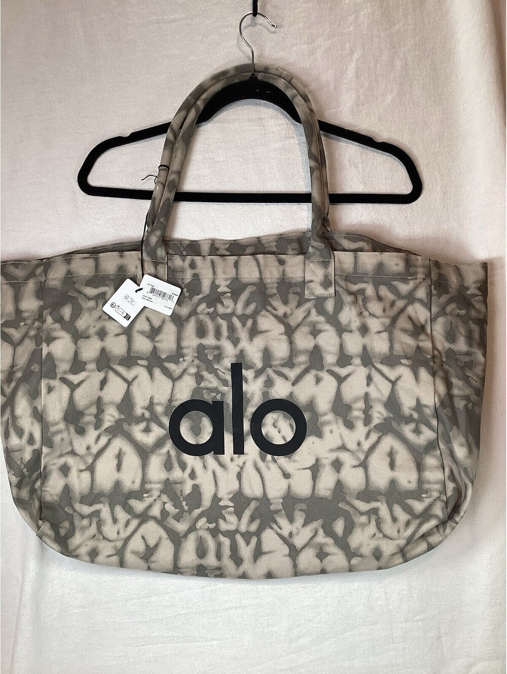 NWT Alo Iconic Shopper Tote XL Oversized Heavy-Duty Canvas Bag - Grey Tie Dye